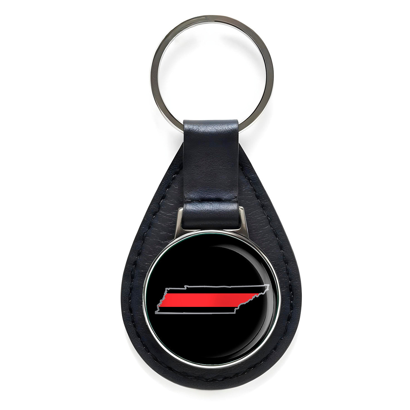First Responder Thin Red Line Tennessee Firefighter Black Leather Keychain
