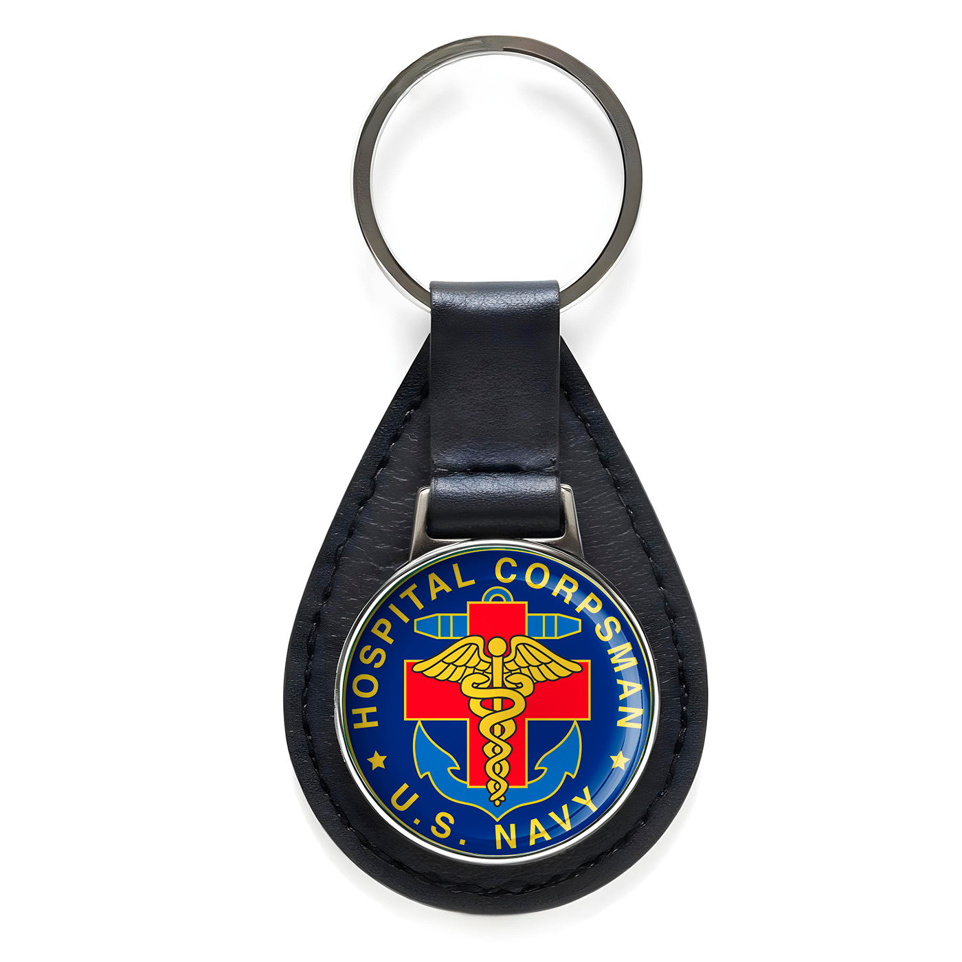 Navy Hospital Corpsman Black Leather Keychain Silver Keyring Military Gift