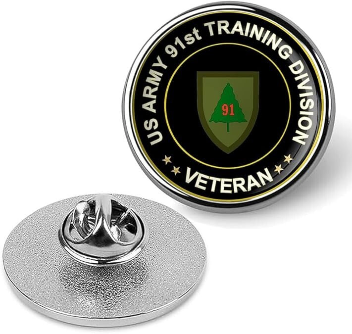 US Army 91st Training Division Veteran Tie Suit Shirt Lapel Pin - Silver