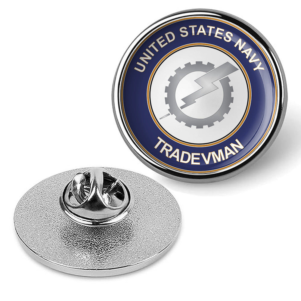 U.S. Navy Tradevman Rate Round Tie Tac, Hat Pin, Military Lapel Pin - Silver