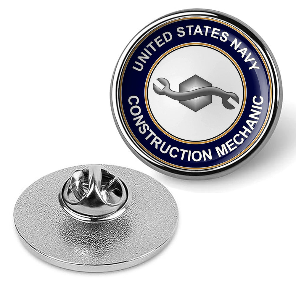 U.S. Navy Construction Mechanic Tie Tac, Hat Pin, Badge, Lapel Pin - Silver