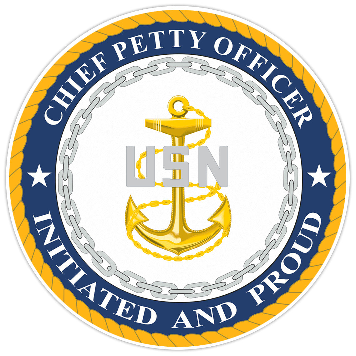 US Navy CPO Initiated and Proud Bumper Sticker Military Vinyl Soldier Decal 5"