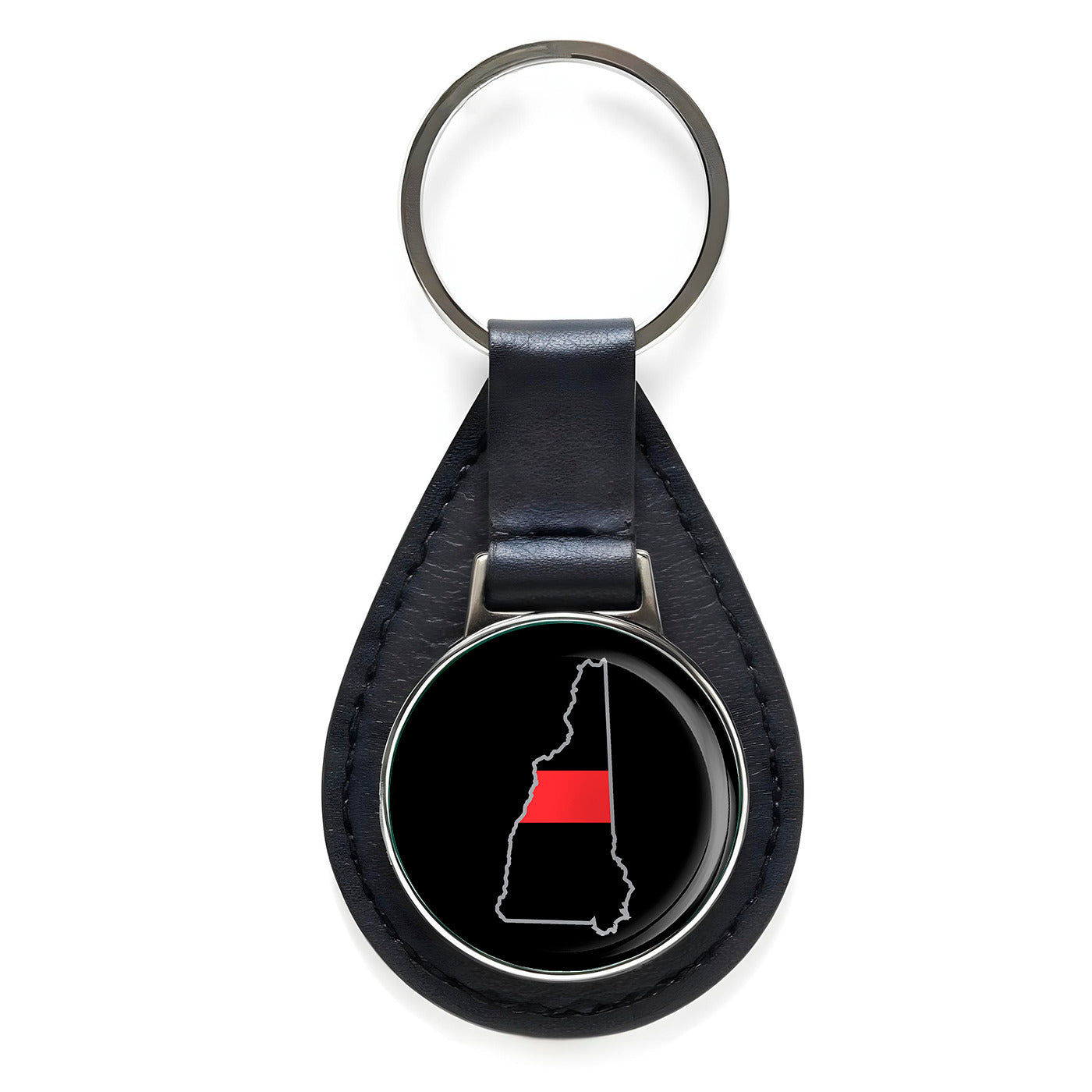 First Responder Thin Red Line New Hampshire Firefighter Black Leather Keychain