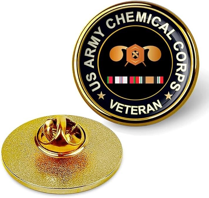US Army Chemical Corps Veteran Tie Suit Shirt Lapel Pin - Gold