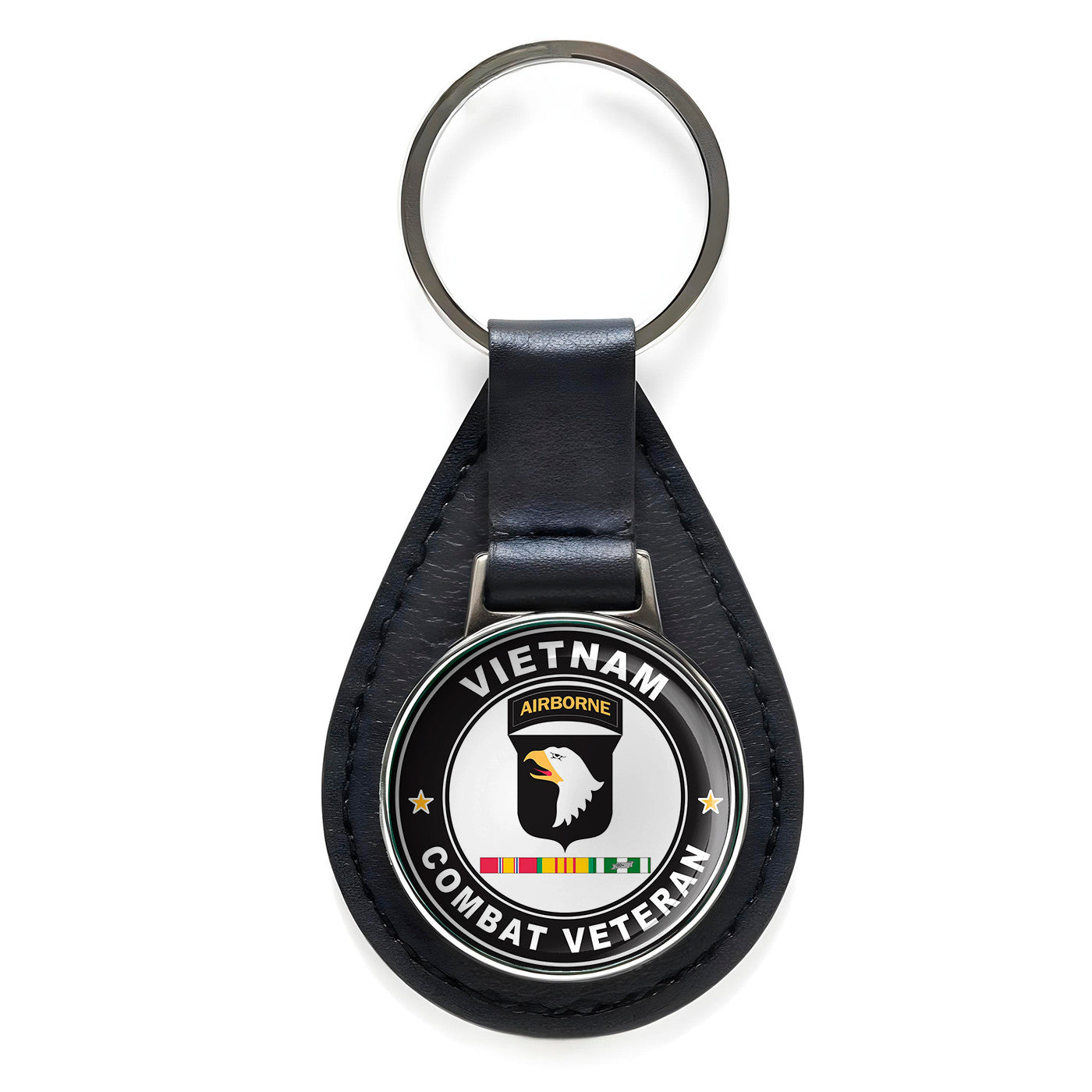 101st Airborne Division Vietnam Service Combat Veteran Black Leather Keychain