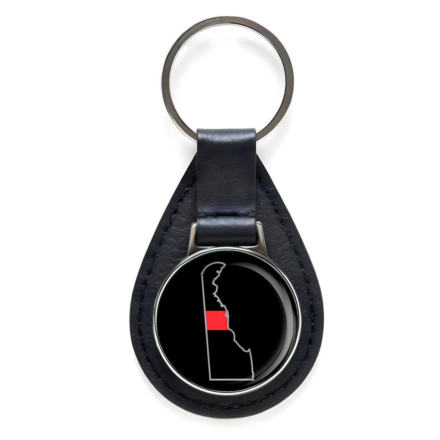 First Responder Thin Red Line Delaware Firefighter Black Leather Keychain Silver