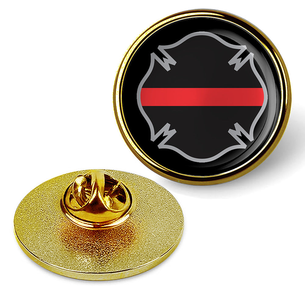 First Responder Thin Red Line Firefighter Cross Pin Lapel Tie Suit Shirt - Gold