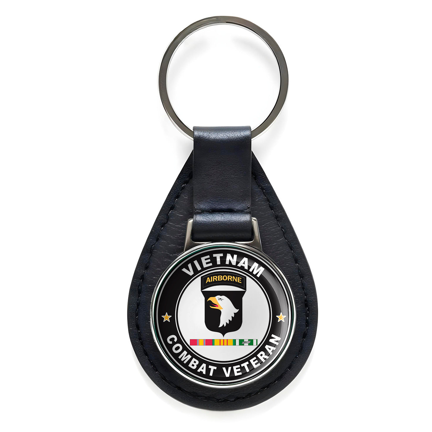 101st Airborne Division Vietnam Service Combat Veteran Black Leather Keychain