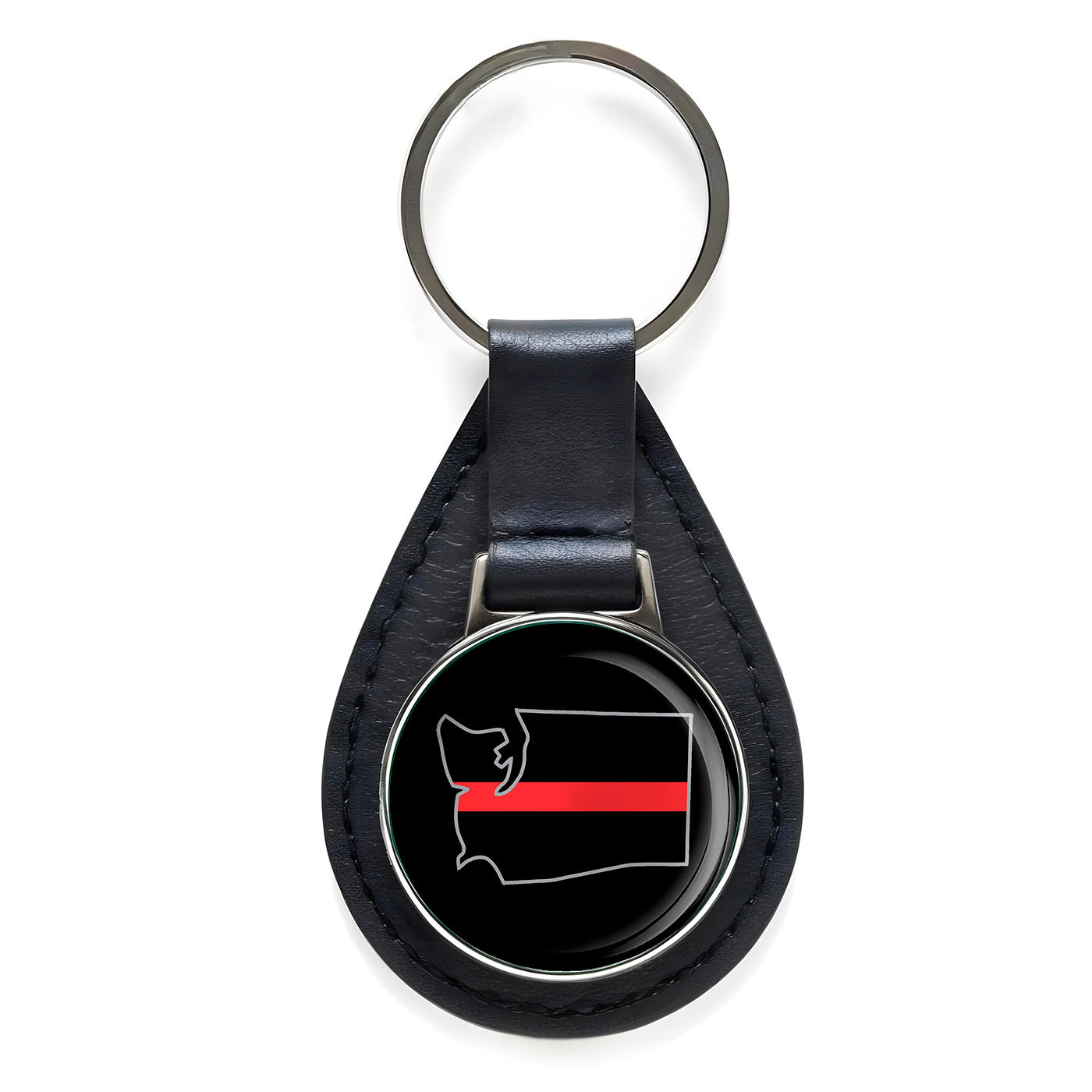 First Responder Thin Red Line Washington Firefighter Black Leather Keychain