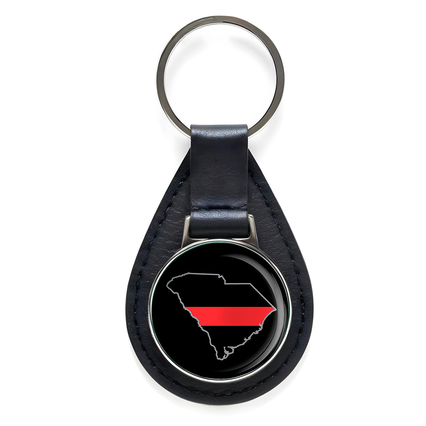 First Responder Thin Red Line South Carolina Firefighter Leather Keychain Silver