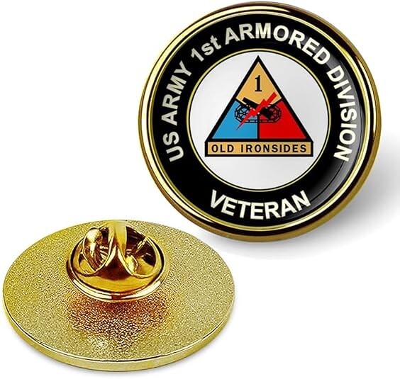 Gold U.S. Army 1st Armored Division Lapel Pin Veteran Tie Suit Shirt Lapel Pin