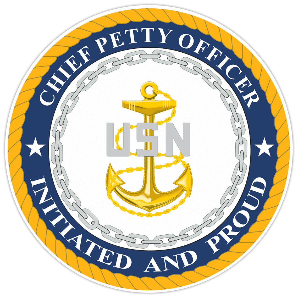 US Navy CPO "Initiated and Proud" Bumper Sticker Military Vinyl Soldier Decal 5"