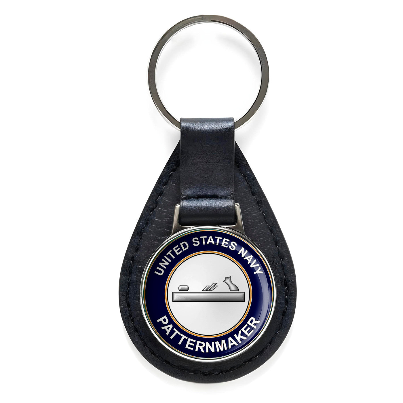 U.S. Navy Patternmaker Black Leather Keychain Silver Keyring Military Gift