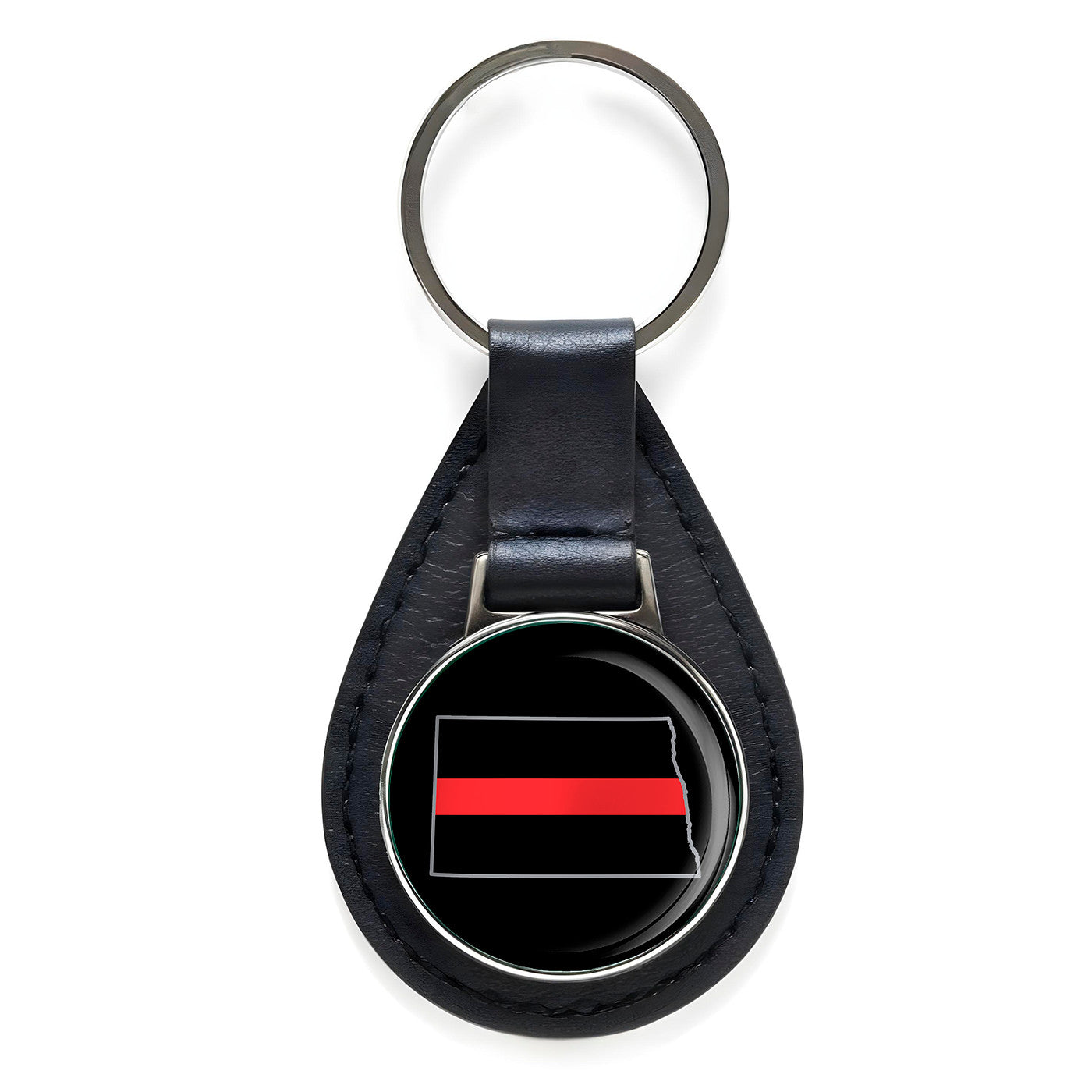First Responder Thin Red Line North Dakota Firefighter Black Leather Keychain