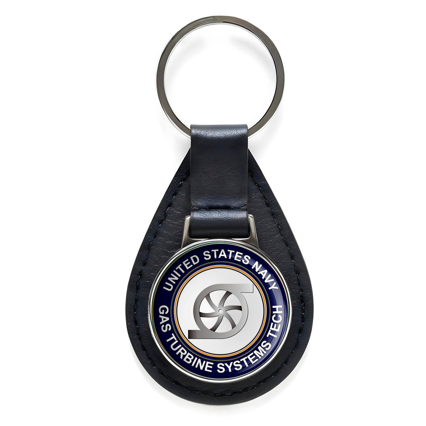 US Navy Gas Turbine Systems Tech Black Leather Keychain Silver Keyring Military
