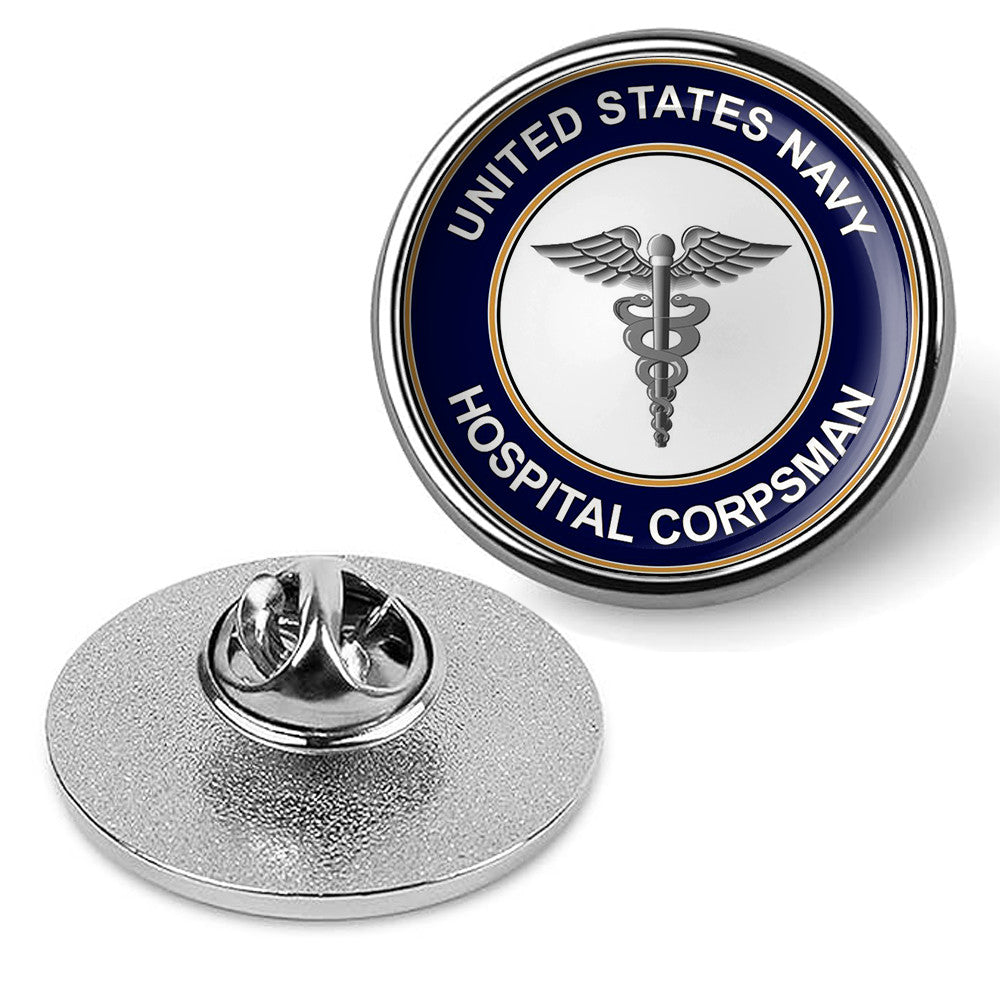 U.S. Navy Hospital Corpsman Tie Tac, Hat Pin, Badge, Military Lapel Pin - Silver