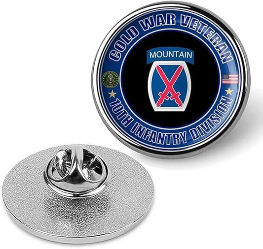 Cold War Veteran 10th Infantry Division Tie Suit Shirt Lapel Pin - Silver