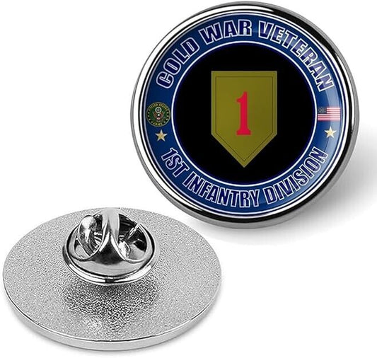 Cold War Veteran 1st Infantry Big Red Division Tie Suit Shirt Lapel Pin - Silver