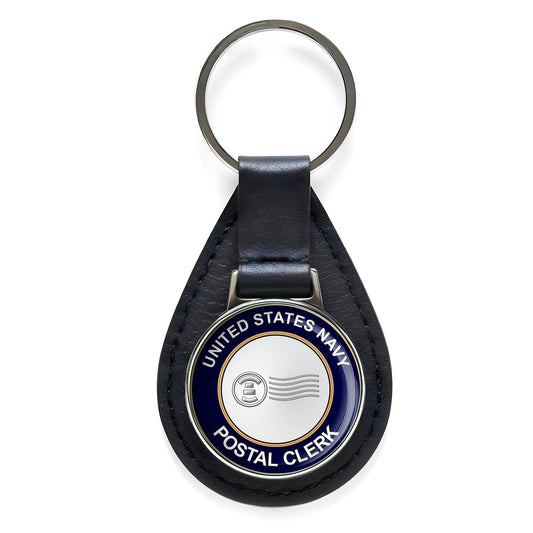 U.S. Navy Postal Clerk PC Black Leather Keychain Silver Keyring Military Gift