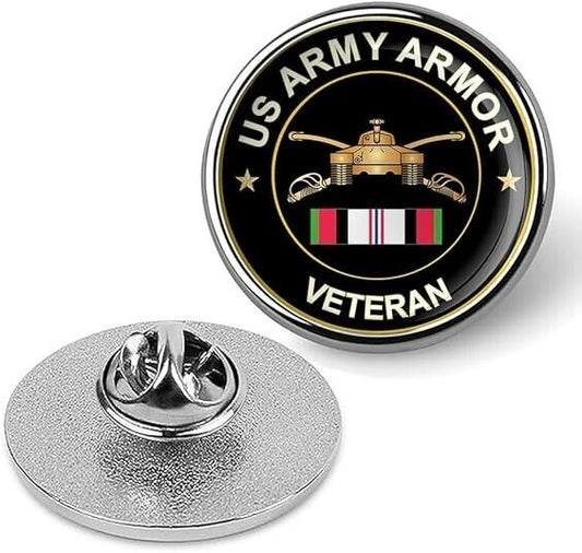 US Army Armor Veteran Tie Suit Shirt Lapel Pin - Silver