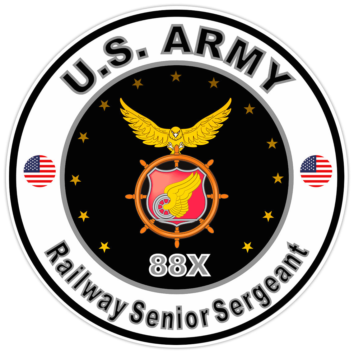 US Army Railway Senior Sergeant Bumper Sticker Military Vinyl Decal 5"