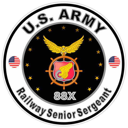 US Army Railway Senior Sergeant Bumper Sticker Military Vinyl Decal 5"