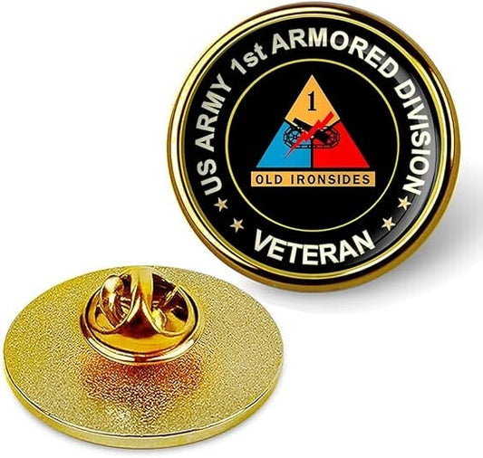 US Army 1st Armored Division Veteran Tie Suit Shirt Lapel Pin - Gold