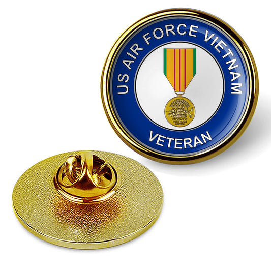 U.S. Air Force Veteran with Vietnam Hat Pin Lapel Tie Tac Suit Shirt -Gold