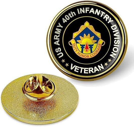 US Army 40th Infantry Division Veteran Tie Suit Shirt Lapel Pin - Gold