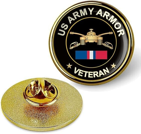 US Army Armor Veteran Tie Suit Shirt Lapel Pin - Gold