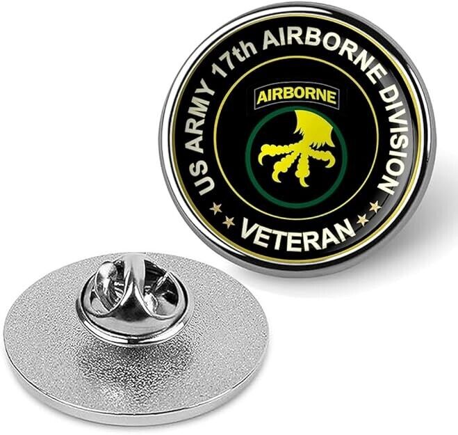 US Army 17th Airborne Division Veteran Tie Suit Shirt Lapel Pin - Silver