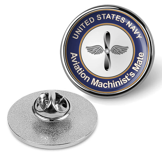 U.S. Navy Aviation Machinist's Mate Round Tie Tac, Hat Pin, Lapel Pin - Silver