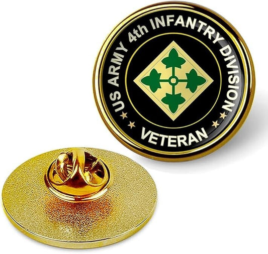 US Army 4th Infantry Division Veteran Tie Suit Shirt Lapel Pin - Gold