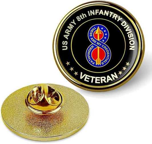 US Army 8th Infantry Division Veteran Tie Suit Shirt Lapel Pin - Gold