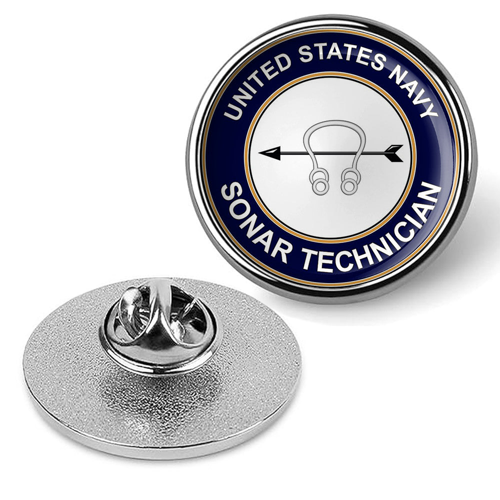 U.S. Navy Sonar Technician Tie Tac, Hat Pin, Military Emblem Lapel Pin - Silver