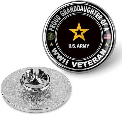 Proud Granddaughter Of A WWII Veteran Tie Suit Shirt Lapel Pin - Silver