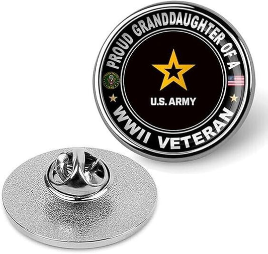 Proud Granddaughter Of A WWII Veteran Tie Suit Shirt Lapel Pin - Silver