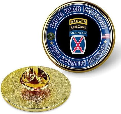 Cold War Veteran 10th Infantry Division Tie Suit Shirt Lapel Pin - Gold