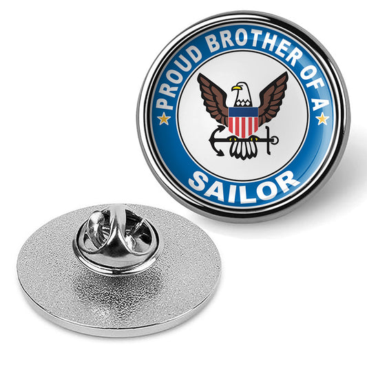 Proud Brother of a Sailor U.S. Navy Round Military Lapel Pin - Silver