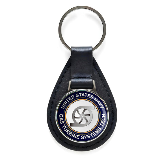 US Navy Gas Turbine Systems Tech Black Leather Keychain Silver Keyring Military