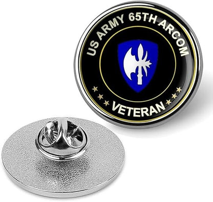 US Army 65th Arcom Veteran Tie Suit Shirt Lapel Pin - Silver