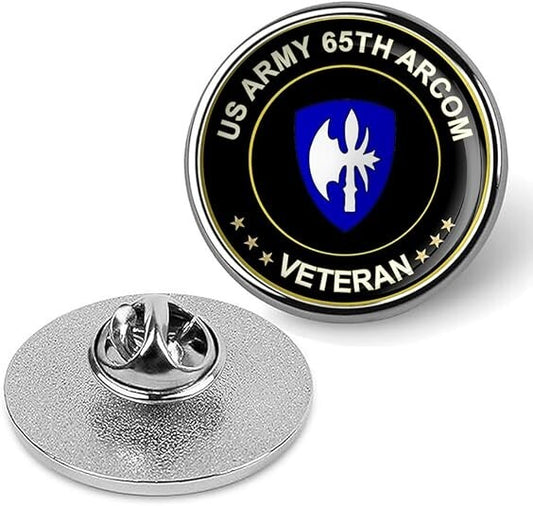 US Army 65th Arcom Veteran Tie Suit Shirt Lapel Pin - Silver