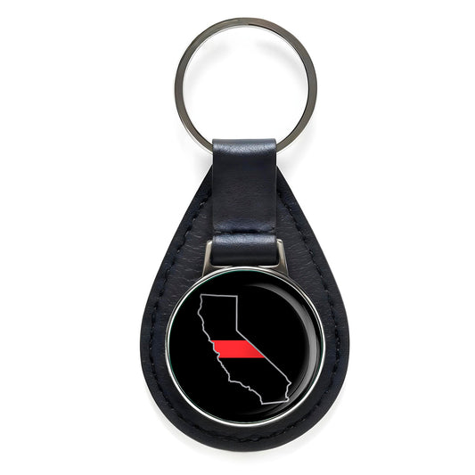 First Responder Thin Red Line California Firefighter Black Leather Keychain