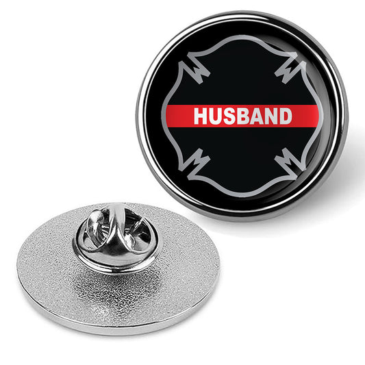 First Responder Thin Red Line Husband Firefighter Cross Brooches & Pins - Silver