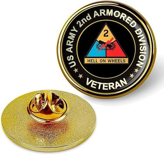 US Army 2nd Armored Division Veteran Tie Suit Shirt Lapel Pin - Gold
