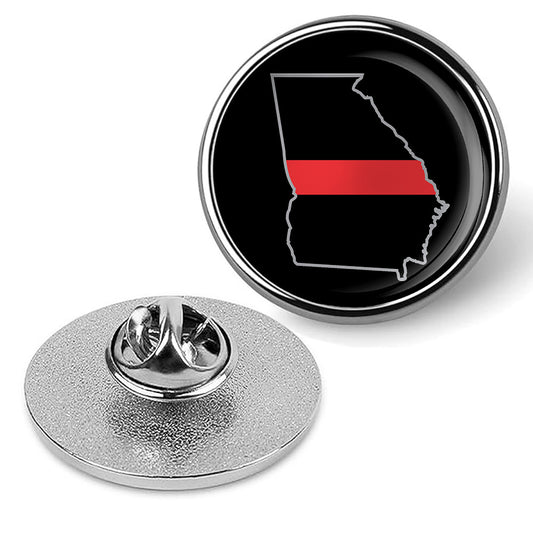 First Responder Thin Red Line Georgia Firefighter Brooches & Pins - Silver