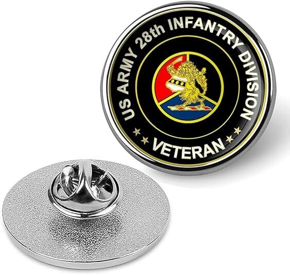 US Army 28th Infantry Division Veteran Tie Suit Shirt Lapel Pin - Silver