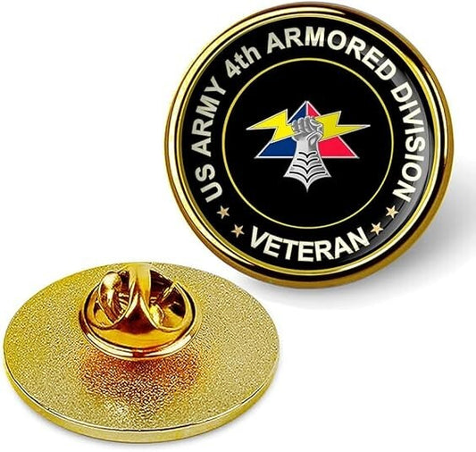 US Army 4th Armored Division Veteran Tie Suit Shirt Lapel Pin - Gold