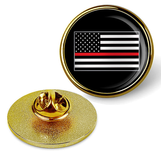 First Responder Firefighter Thin Red Line American Flag Brooches & Pins - Gold