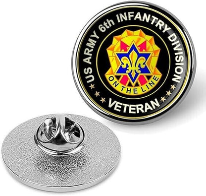 US Army 6th Infantry Division Veteran Tie Suit Shirt Lapel Pin - Silver